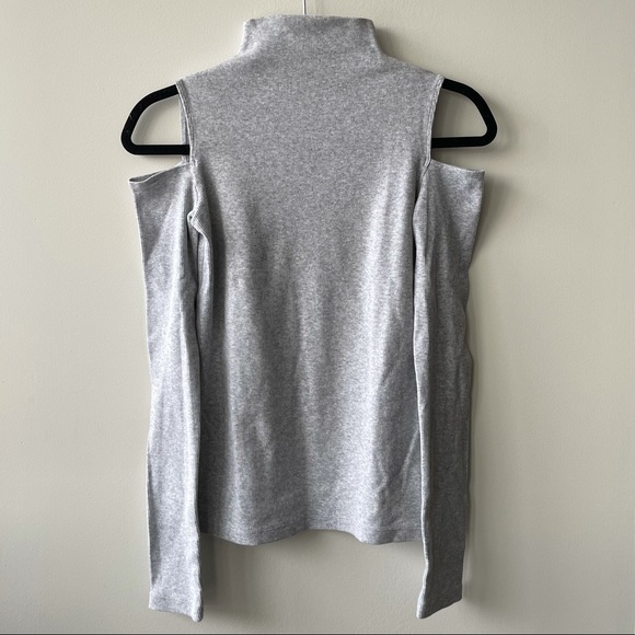 OAK + FORT Ribbed Long Sleeve Mock Neck with Shoulder Cut Outs in Heather Grey - Picture 1 of 5